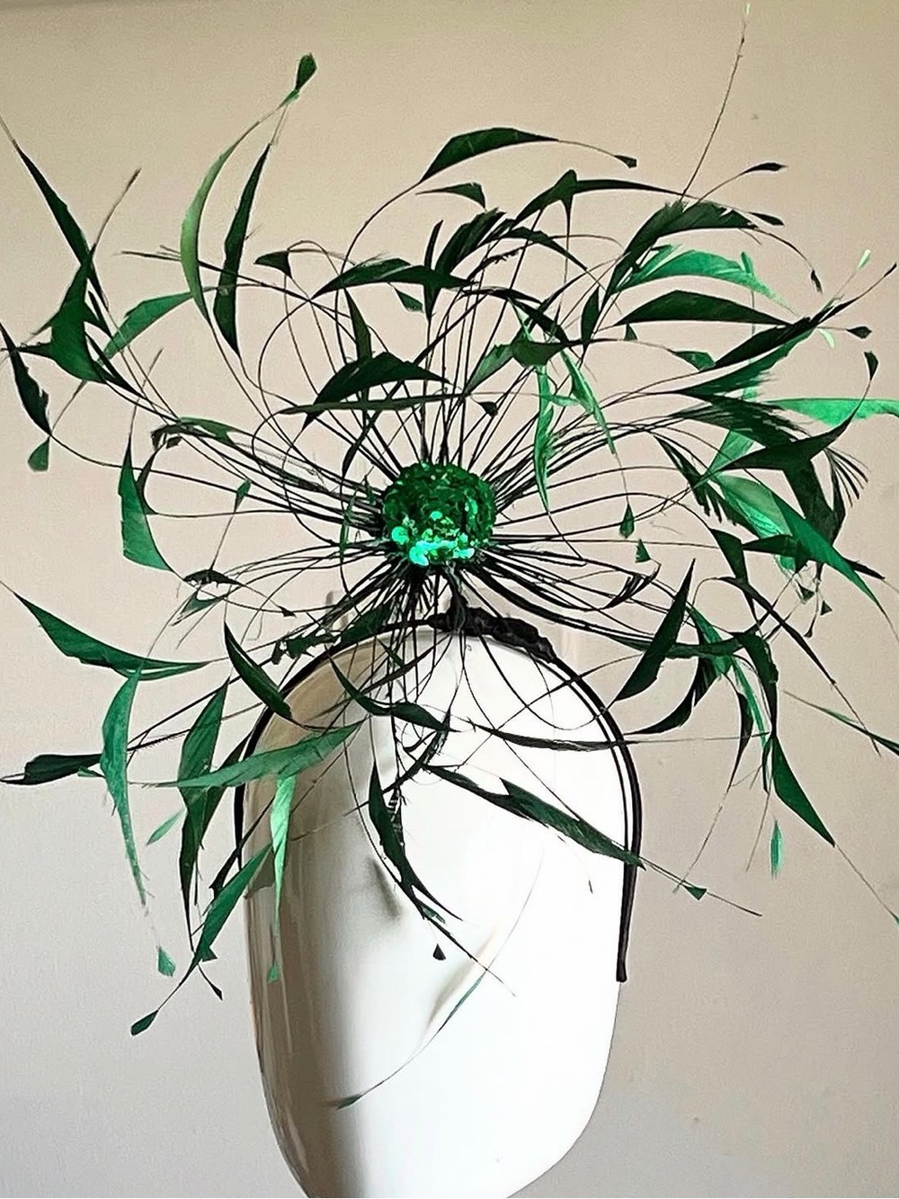Emerald Green Feathered High Fashion Luxury Hand Made Fascinator